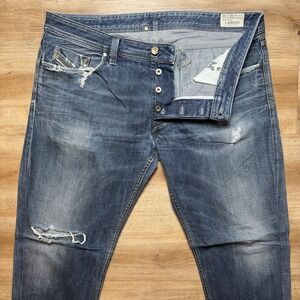 Diesel Jeans Men 38x32 Blue Larkee Tapered Leg Altered Ripped Rockstar 0880F